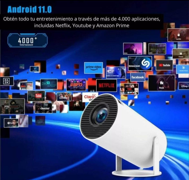 Proyector inteligente portátil HY300 original con Android 11, 4K, Ultra HD, HDMI, wifi, Bluetooth y altavoz incorporado.